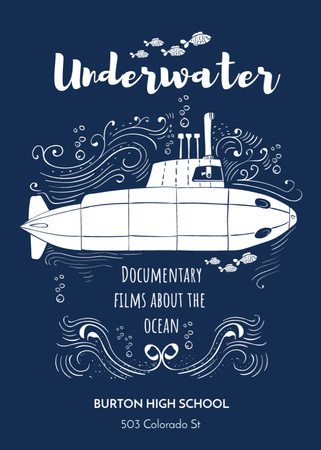 Ontwerpsjabloon van Flayer van onderwater documentaire film met onderzeeër