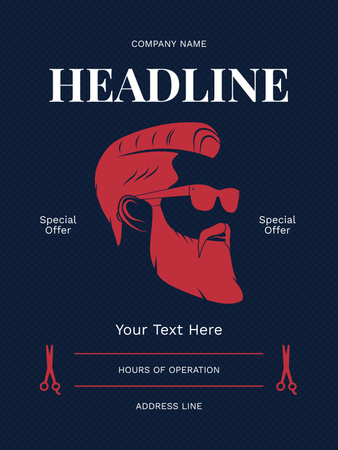 Иллюстрация хипстера для рекламы парикмахерской Poster US – шаблон для дизайна