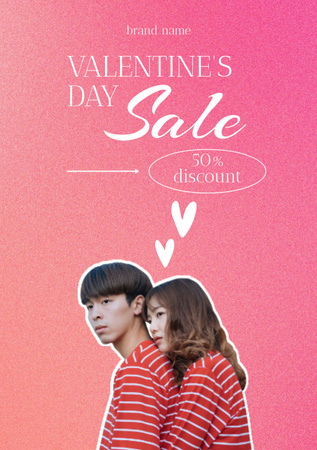 Valentine's Day Sale Offer With Asian Couple Postcard A5 Vertical Design Template