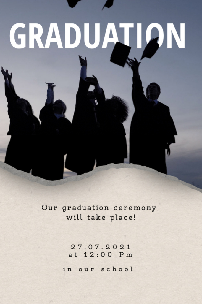 Graduation Announcement with Graduates throwing Hats Invitation 6x9in Design Template