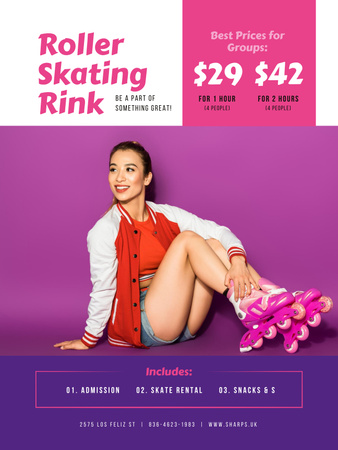 Modèle de visuel Roller Skating Rink Offer with Girl in Roller Skates - Poster US