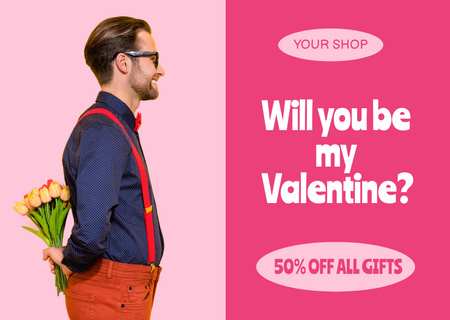 Discount Offer on Gifts on Valentine's Day Postcard – шаблон для дизайну