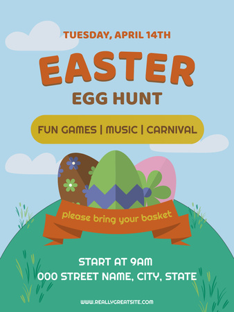 Easter Egg Hunt Announcement with Dyed Eggs Poster US Design Template