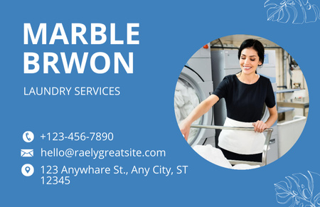 Offer for Laundry Services with Woman Business Card 85x55mm Design Template