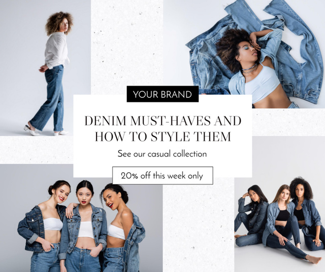 Discount Offer on Stylish Denim Clothes Facebook – шаблон для дизайну