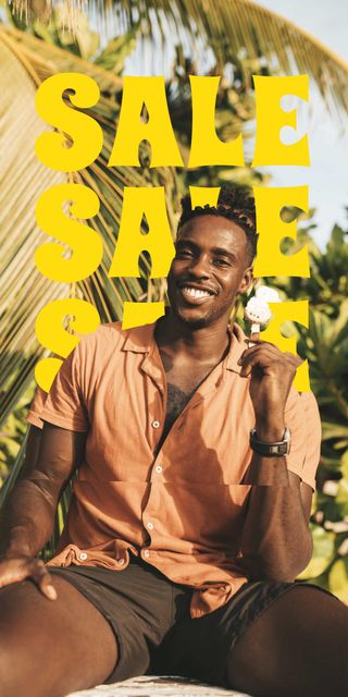 Plantilla de diseño de Summer Sale Ad with Smiling Young Man Graphic 