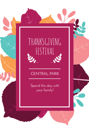Thanksgiving Festival Frame with Autumn Leaves Flyer 4x6in Design Template