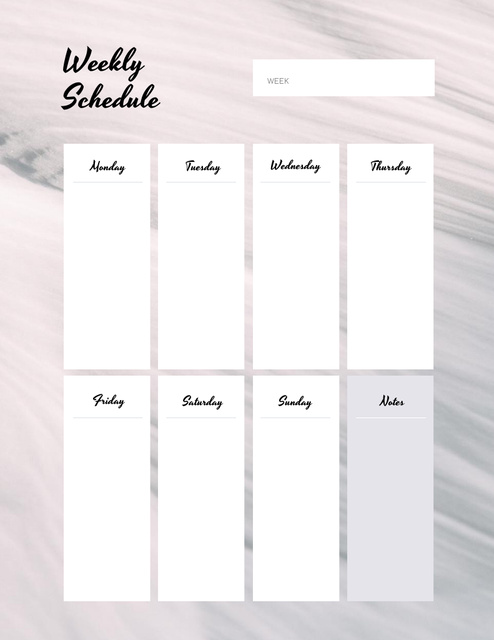Weekly Schedule Planner on White Waves Texture Notepad 8.5x11in Tasarım Şablonu
