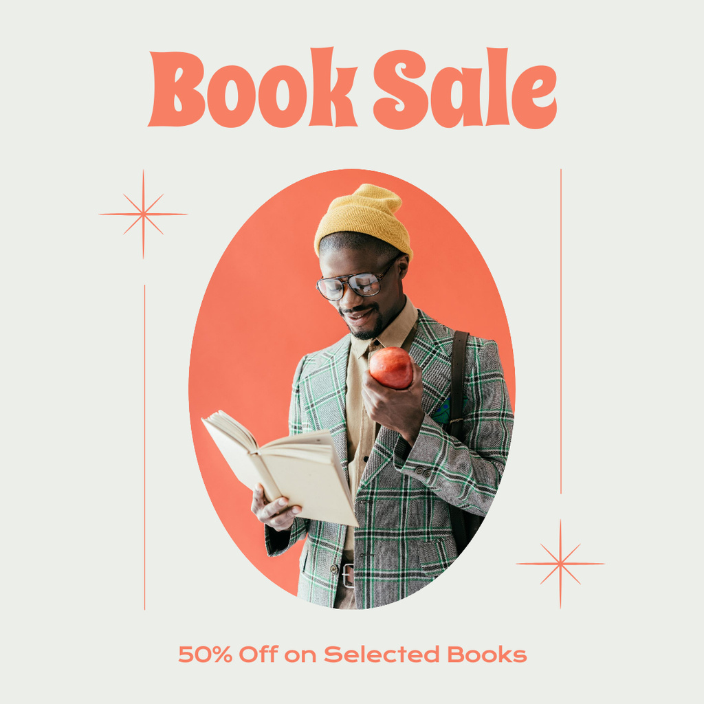 Plantilla de diseño de Book Sale Anouncement with Man Reading Instagram 