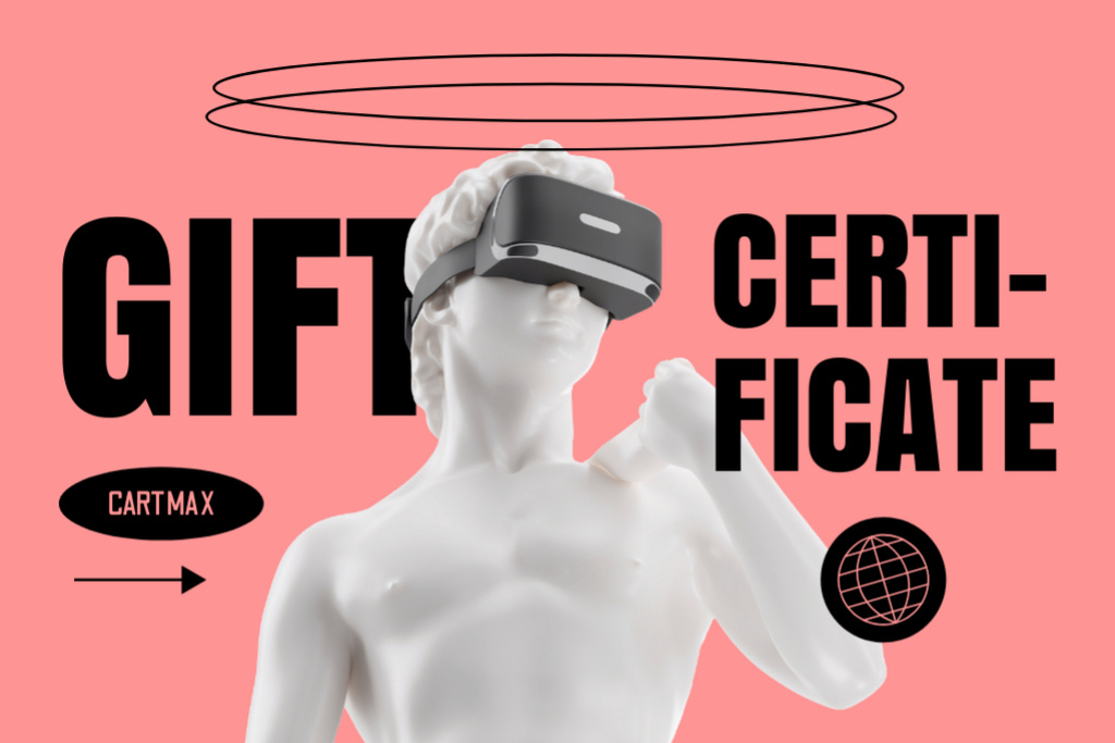 Antique Statue in Virtual Reality Glasses Gift Certificate Design Template