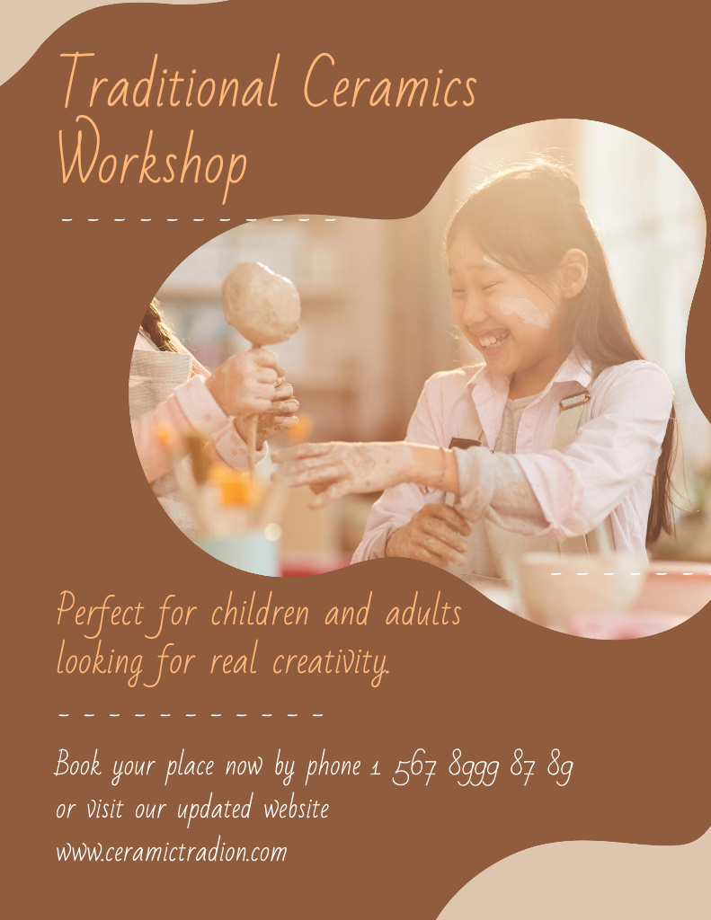 Traditional Ceramics Workshop Ad in Brown Flyer 8.5x11inデザインテンプレート