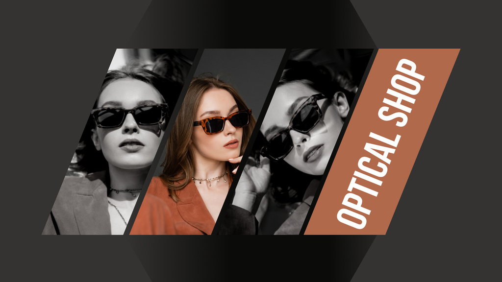 Template di design Optical Store Ad with Stylish Collection of Sunglasses Title 1680x945px