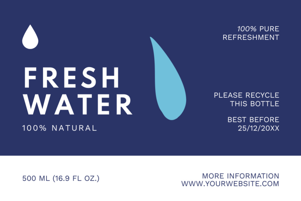 Fresh Water In Bottle Offer In Blue Label Design Template