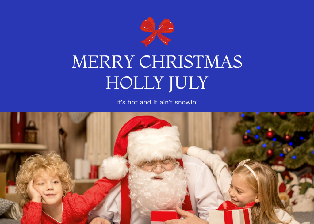 Christmas Party in July with Little Children and Santa Flyer 5x7in Horizontal Design Template