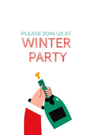 Winter Party Announcement with Champagne Invitation Design Template
