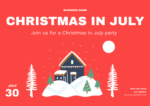 Ontwerpsjabloon van Flyer A5 Horizontal van Celebrate Christmas in July with Cute House in Winter Forest