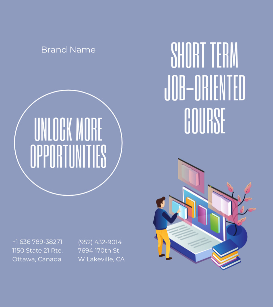 Short Term Online Classes Promotion In Purple Brochure 9x8in Bi-fold Tasarım Şablonu