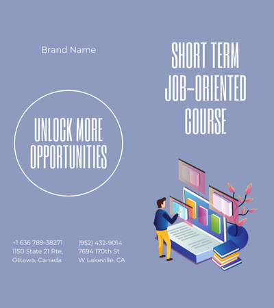 Short Term Online Classes Promotion In Purple Brochure 9x8in Bi-fold Design Template
