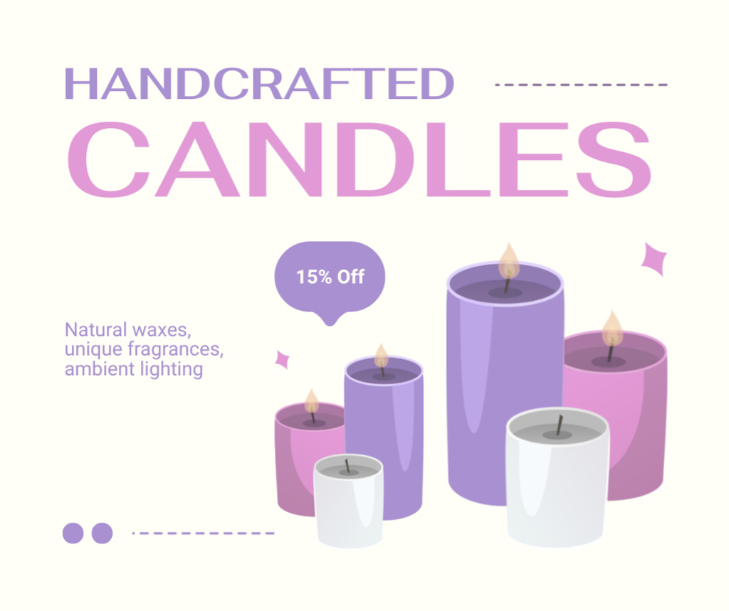 Ontwerpsjabloon van Facebook van Handcrafted Candles Sale with Nice Discount