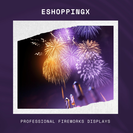 Modèle de visuel Annonce de la célébration de la fête de l'indépendance des États-Unis avec feux d'artifice sur bleu - Animated Post