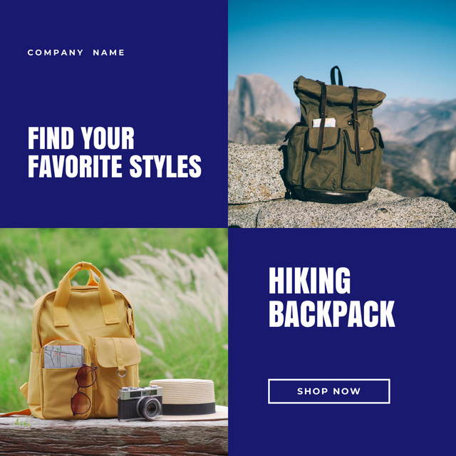 Hiking Bags and Backpacks Offer Animated Postデザインテンプレート