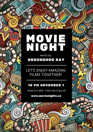 Movie Night Event Announcement on Creative Pattern Flyer A7 Design Template