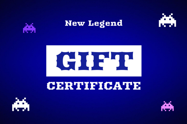 Video Game Store Ad with Pixel Characters Gift Certificate Design Template