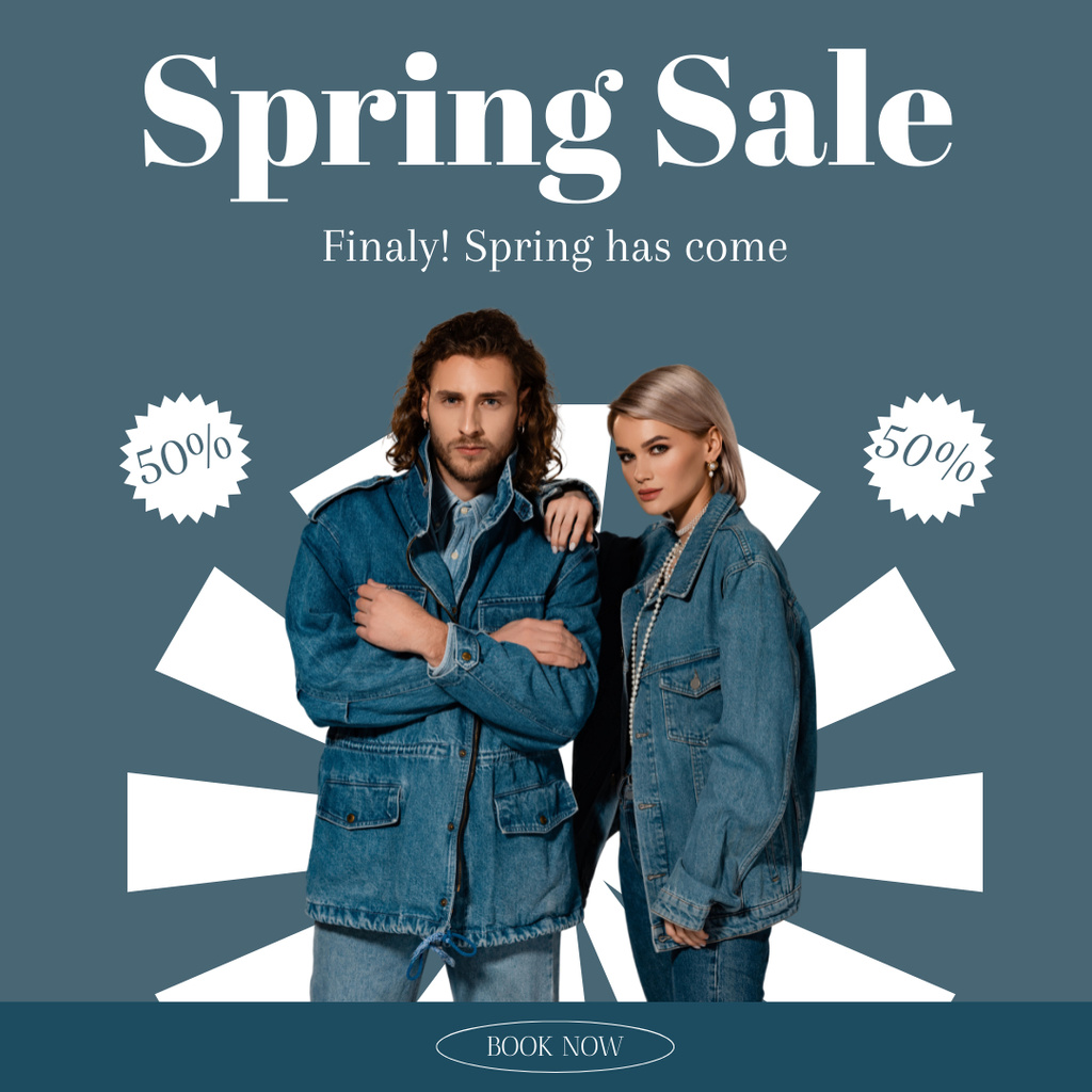 Spring Sale Denim with Stylish Couple Instagram Πρότυπο σχεδίασης