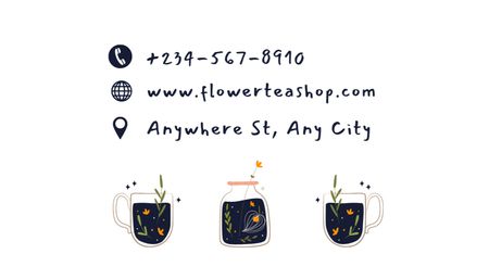 Ontwerpsjabloon van Business Card US van Flower Tea Shop-aanbieding in blauw