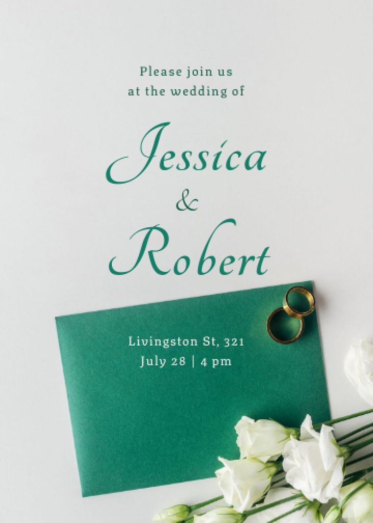 Wedding Announcement with Engagement Rings Invitation Design Template
