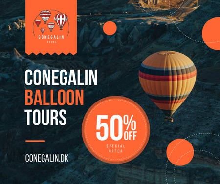 Hot Air Balloon Flight Offer on Orange Facebook Design Template