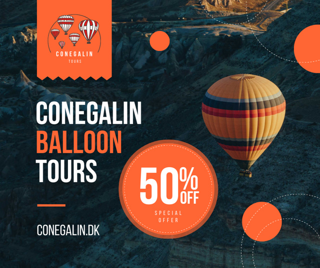 Plantilla de diseño de Hot Air Balloon Flight Offer on Orange Facebook 