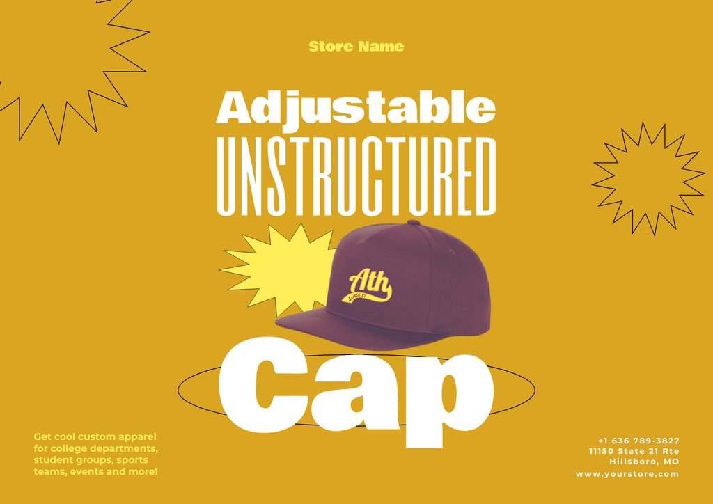 College Apparel and Merchandise Offer with Branded Cap Poster B2 Horizontal Πρότυπο σχεδίασης