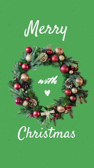 Merry Christmas with Love and Decorative Wreath Instagram Story Design Template