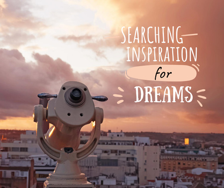 Travel Inspiration with Spyglass on Cityscape Facebook Design Template