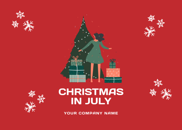 Cheery and Bright Christmas in July Flyer 5x7in Horizontal Design Template