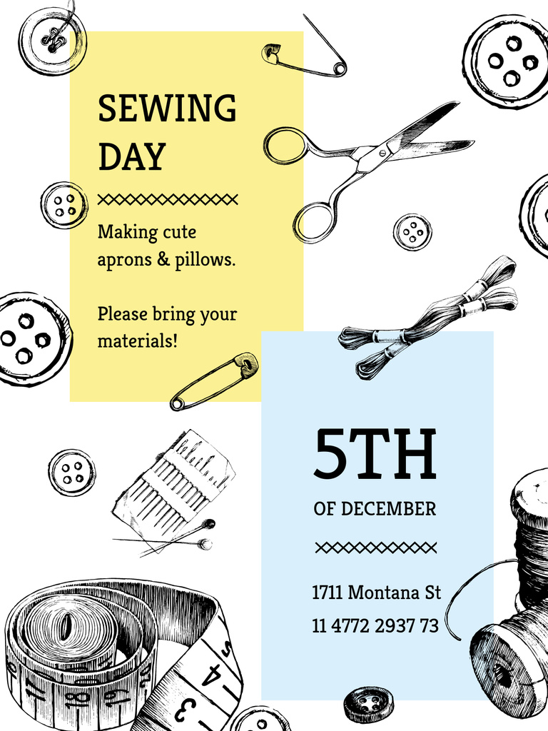 Platilla de diseño Sewing day event with needlework tools Poster US