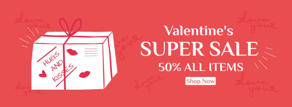 Valentine's Day Super Sale Announcement Facebook cover Πρότυπο σχεδίασης