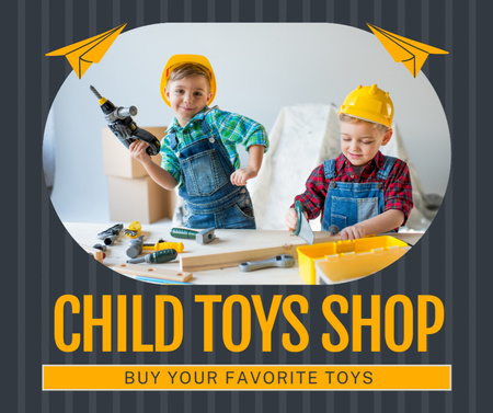 Cheerful Boys Playing with Construction Tools Facebook Design Template