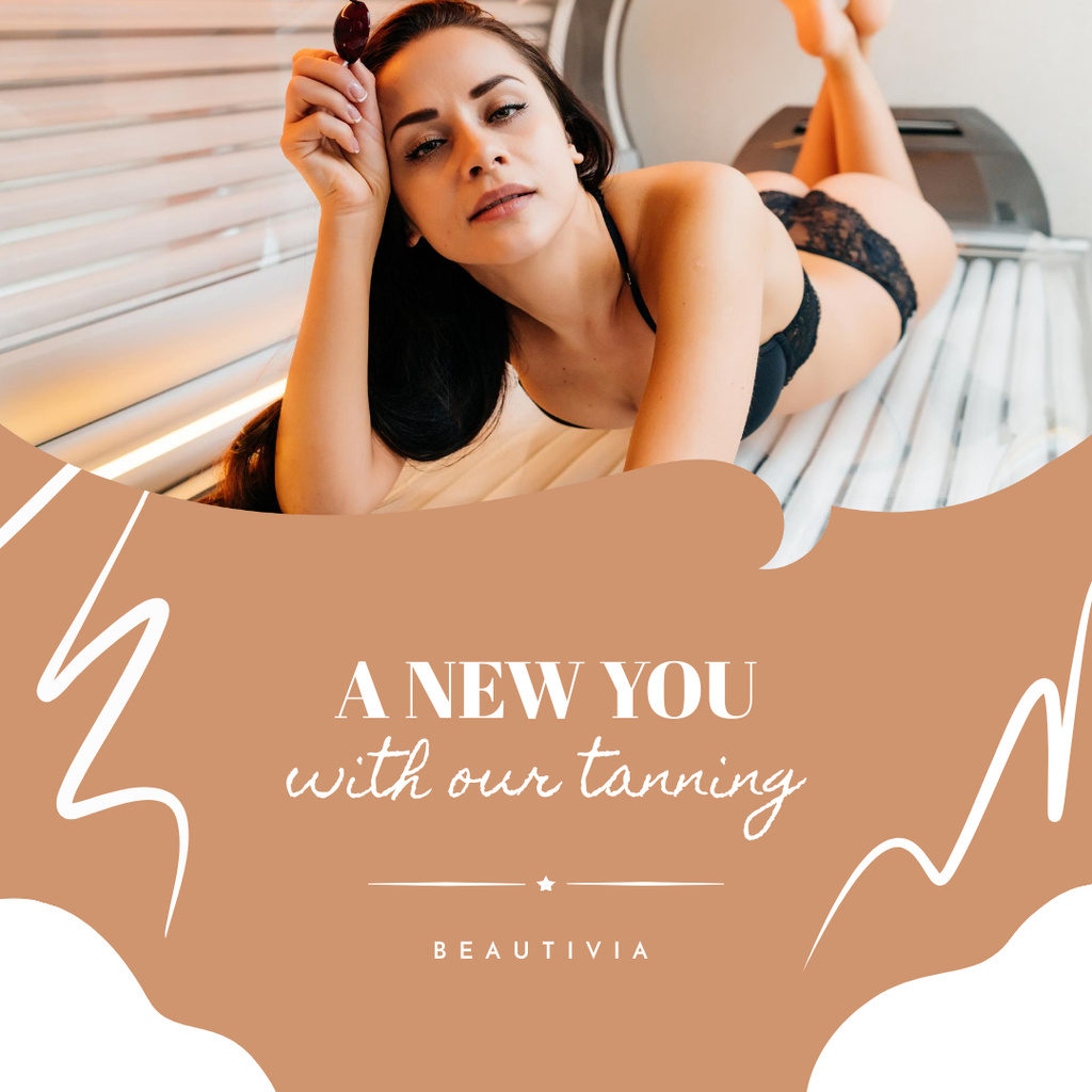 Tanning Salon Ad with Young Attractive Girl Instagramデザインテンプレート