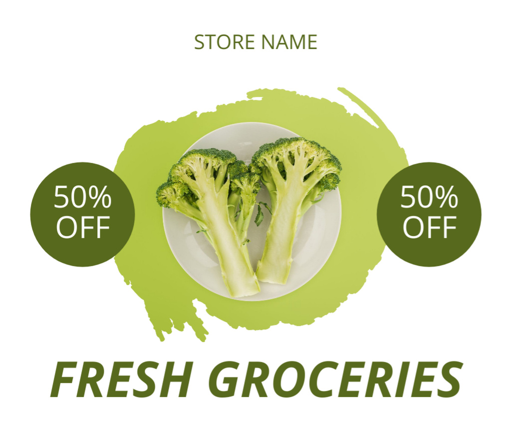 Fresh Broccoli With Discount In White Facebook Design Template