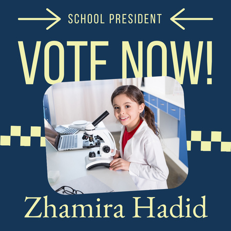 School President Election with Cute Girl in Laboratory Instagram Design Template