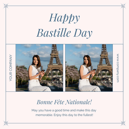 Happy Bastille Day with Collage of Paris Instagram Design Template