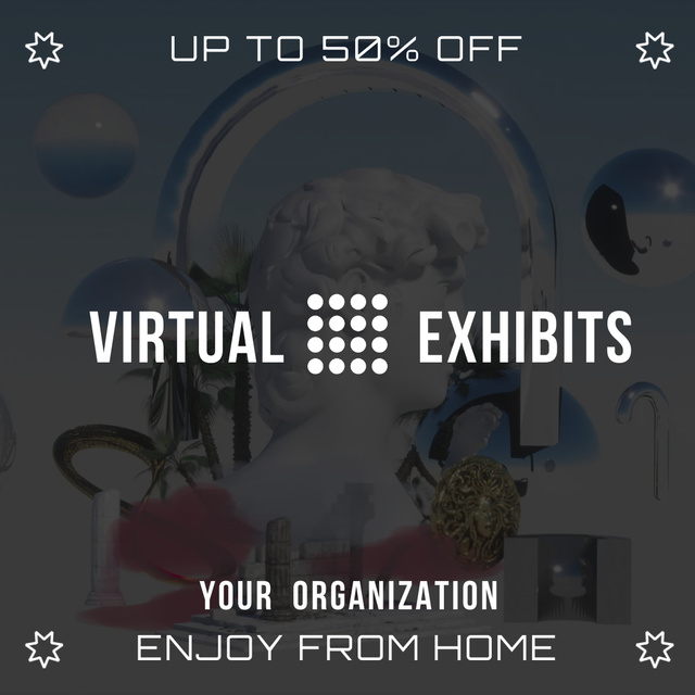 Virtual Exhibition Announcement with Marble Statue Animated Post tervezősablon