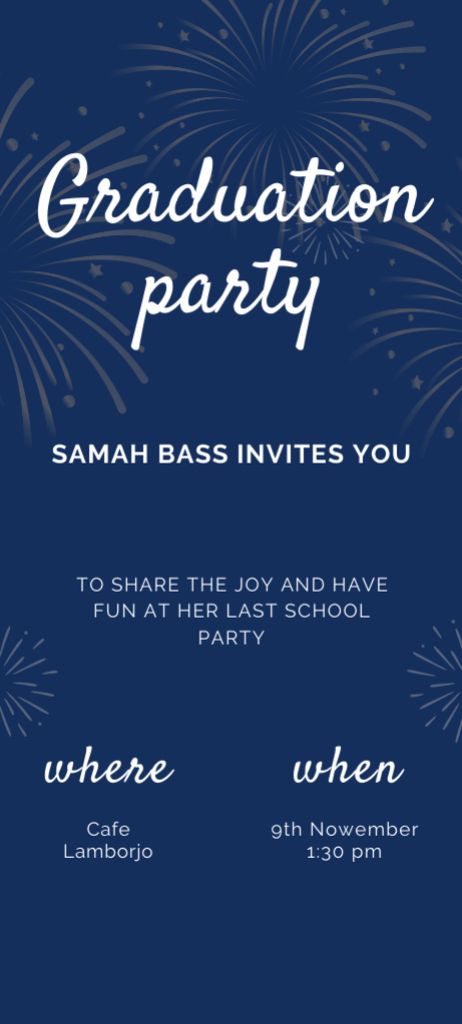 Template di design Graduation Party Announcement with Fireworks on Blue Invitation 9.5x21cm