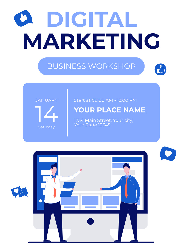 Plantilla de diseño de Digital Marketing Business Workshop Announcement Poster US 