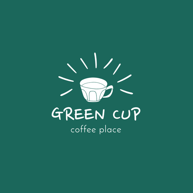 Coffee Shop Offer with Cup on Green Logo Modelo de Design