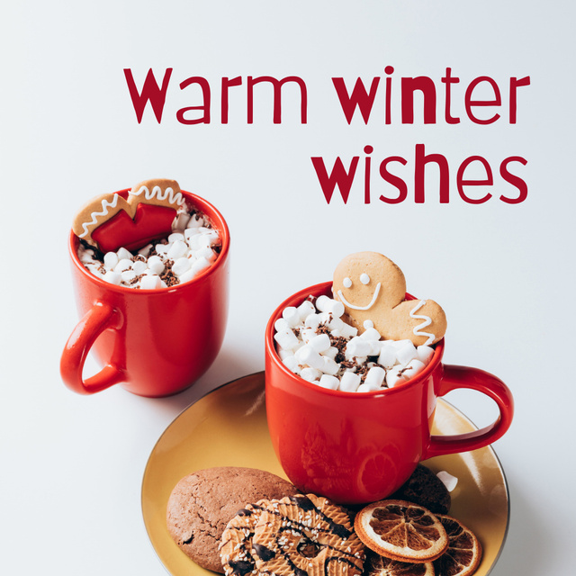 Designvorlage Winter Wishes with Yummy Marshmallow Drinks für Instagram
