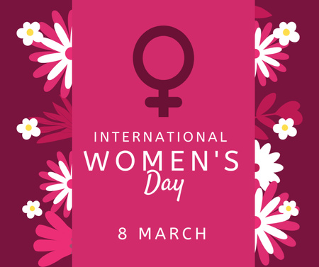 Designvorlage Frauentagsgruß mit rosa und weißen Blumen für Facebook