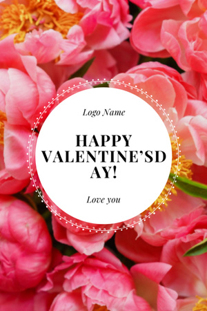 Valentine's Day Greeting with Blooming Peonies Postcard 4x6in Vertical – шаблон для дизайна